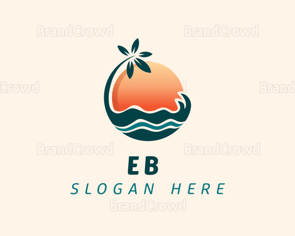 Sun Palm Tree Island Logo