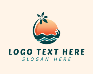 Seaside - Sun Palm Tree Island logo design