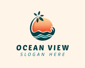 Sun Palm Tree Island logo design