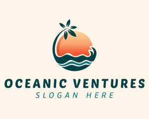 Sun Palm Tree Island logo design