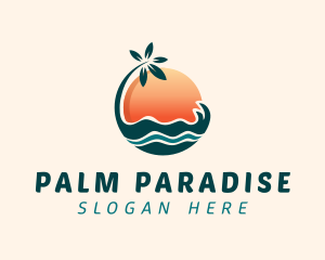 Sun Palm Tree Island logo design