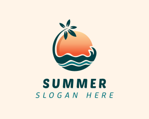 Sun Palm Tree Island logo design