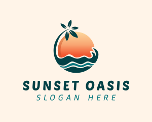 Sun Palm Tree Island logo design