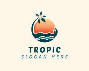 Sun Palm Tree Island logo design