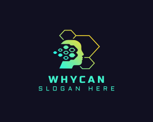 Brain - Tech Hexagon Head logo design