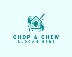 Broom Sweep House Cleaning Logo