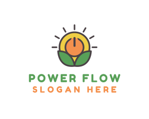 Sun Leaf Power Button logo design