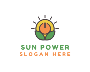 Sun Leaf Power Button logo design