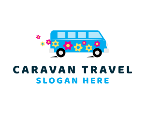 Caravan - Flower Hippie Van logo design