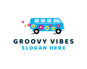 Groovy - Flower Hippie Van logo design