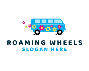 Caravan - Flower Hippie Van logo design