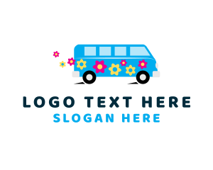 School Bus - Flower Hippie Van logo design