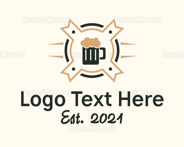 Beer Mug Ribbon Badge Logo
