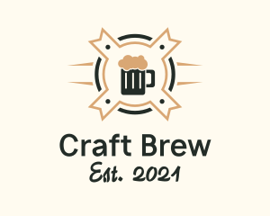 Microbrewery - Beer Mug Ribbon Badge logo design