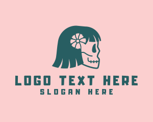 Flower - Girl Calavera Skull logo design