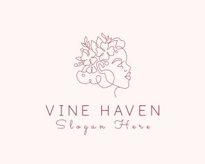 Floral Woman Face Aesthetic logo design