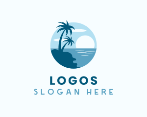 Vacation - Sun Palm Tree Island logo design