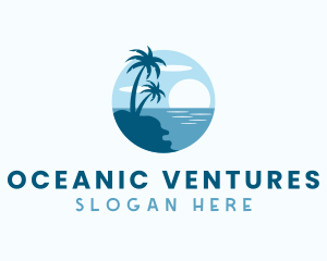 Sun Palm Tree Island logo design