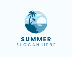 Sun Palm Tree Island logo design