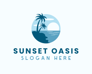 Sun Palm Tree Island logo design