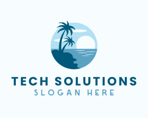 Sunset - Sun Palm Tree Island logo design