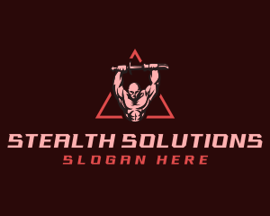 Strong Muscle Swordsman logo design