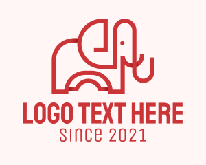 Zoo Animal - Red Elephant Line Art logo design