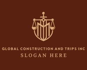 Court House - Sword Scale Shield Letter M logo design