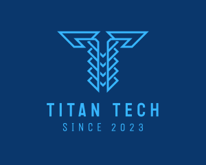 Blue Cyber Letter T logo design