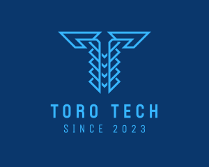 Blue Cyber Letter T logo design