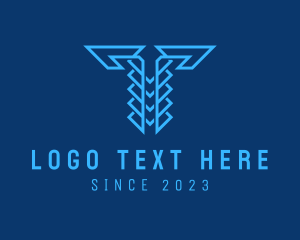 Server - Blue Cyber Letter T logo design