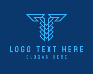 Blue Cyber Letter T Logo