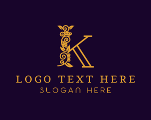 Winery - Golden Plant Letter K logo design