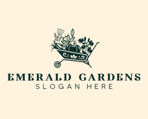 Wheelbarrow Gardener Plant logo design