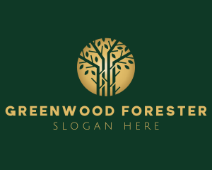 Golden Forest Tree logo design