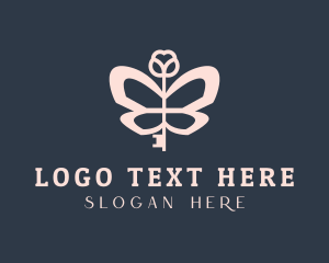 Boutique - Pink Key Butterfly logo design