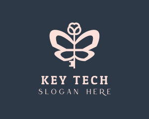 Pink Key Butterfly logo design