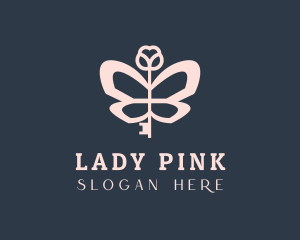 Pink Key Butterfly logo design