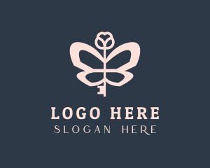 Pink And White - Pink Key Butterfly logo design