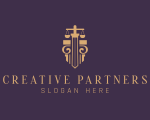 Legal Pillar Sword Scales logo design