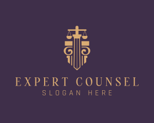 Counsel - Legal Pillar Sword Scales logo design