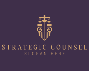 Counsel - Legal Pillar Sword Scales logo design