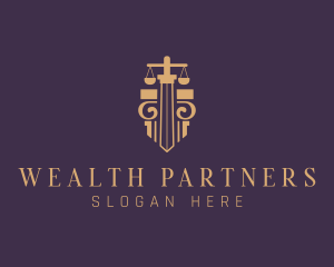 Legal Pillar Sword Scales logo design