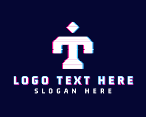 Cyber - Glitch Anaglyph Letter T logo design