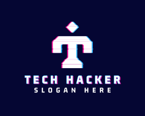 Hacking - Glitch Anaglyph Letter T logo design