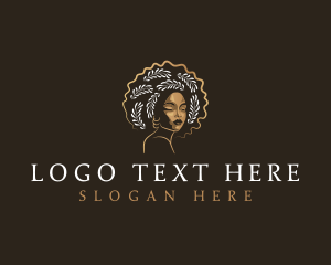 Lady - Afro Woman Leaf logo design
