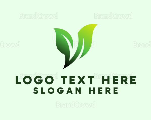 Green Organic Plant Letter V Logo