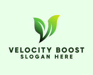 Green Organic Plant Letter V logo design