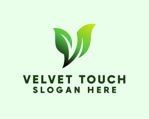 Green Organic Plant Letter V logo design