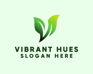 Green Organic Plant Letter V logo design